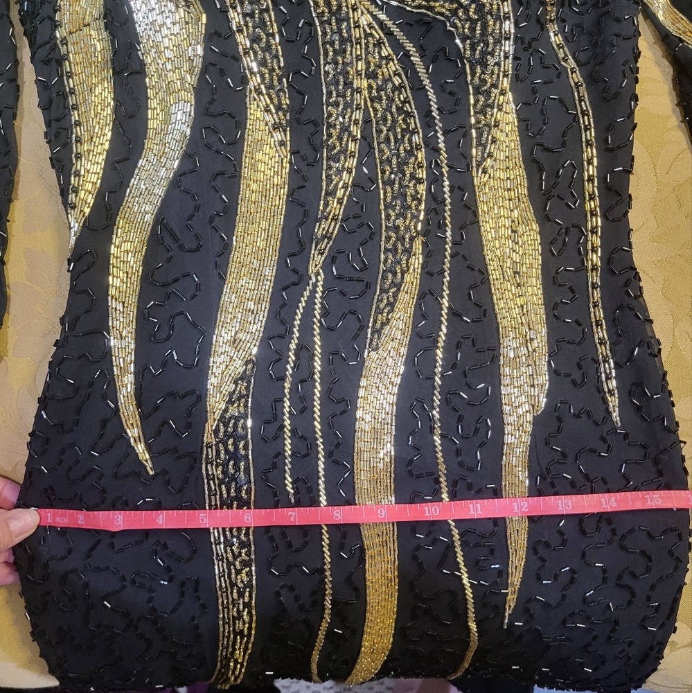 Vintage black & gold full length silk beaded formal gown - Picture 6 of 13